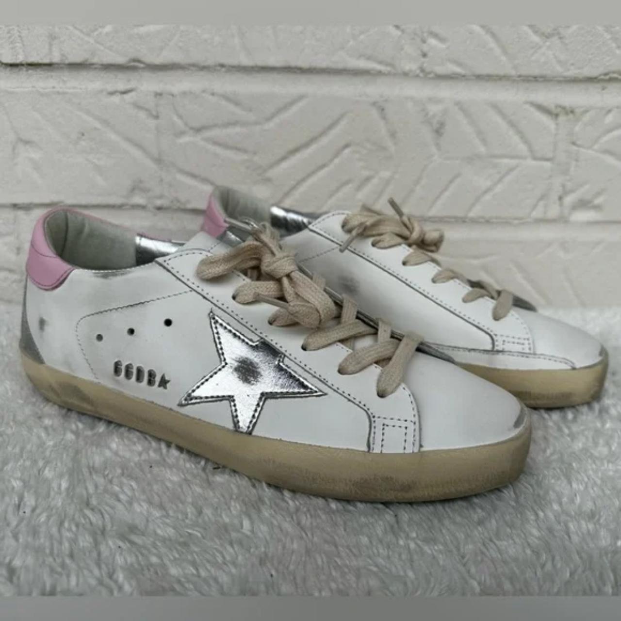 New Golden Goose Super Star WhiteSilver StarPink... - Depop