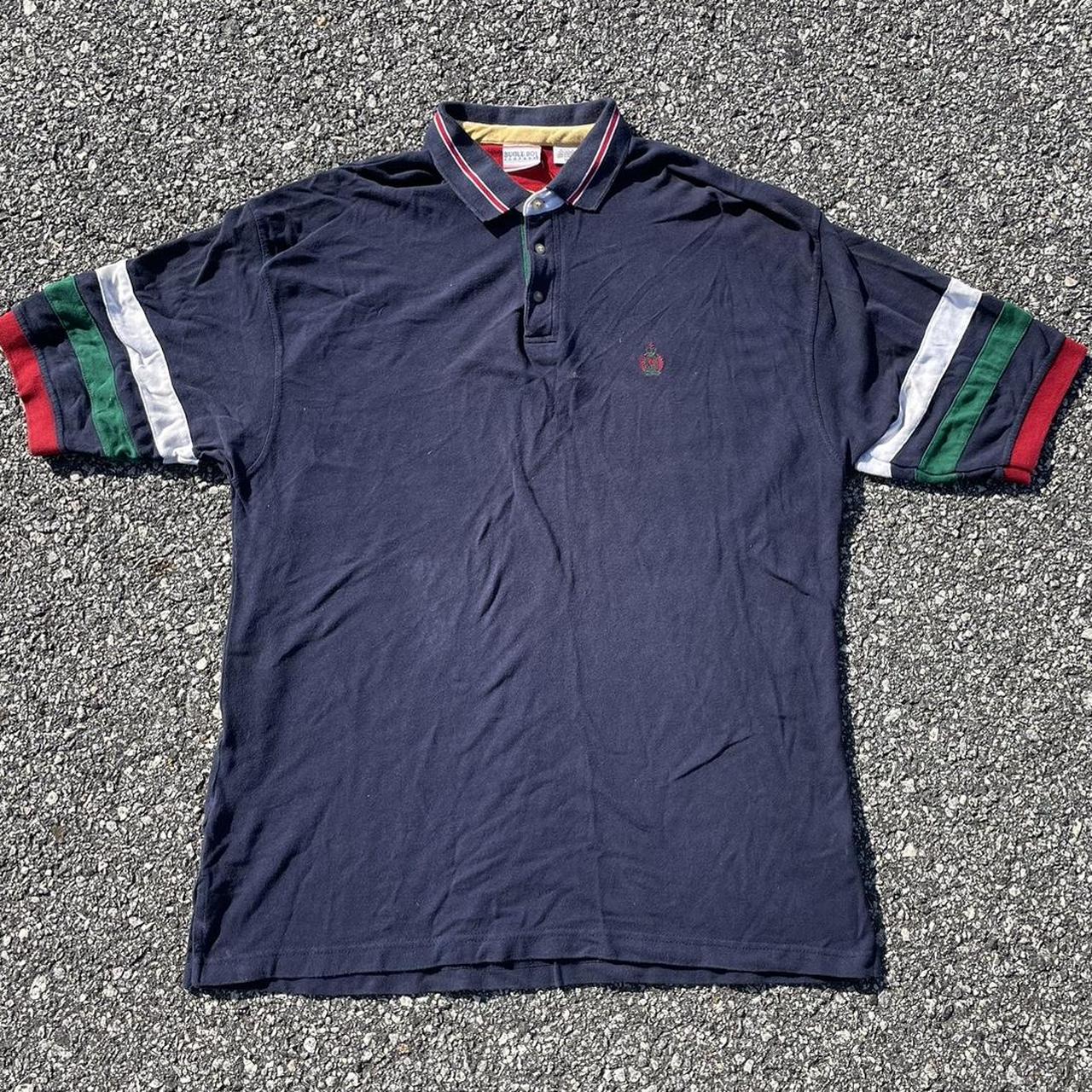 Navy and multicolor Bugle Boy collared polo shirt.... Depop