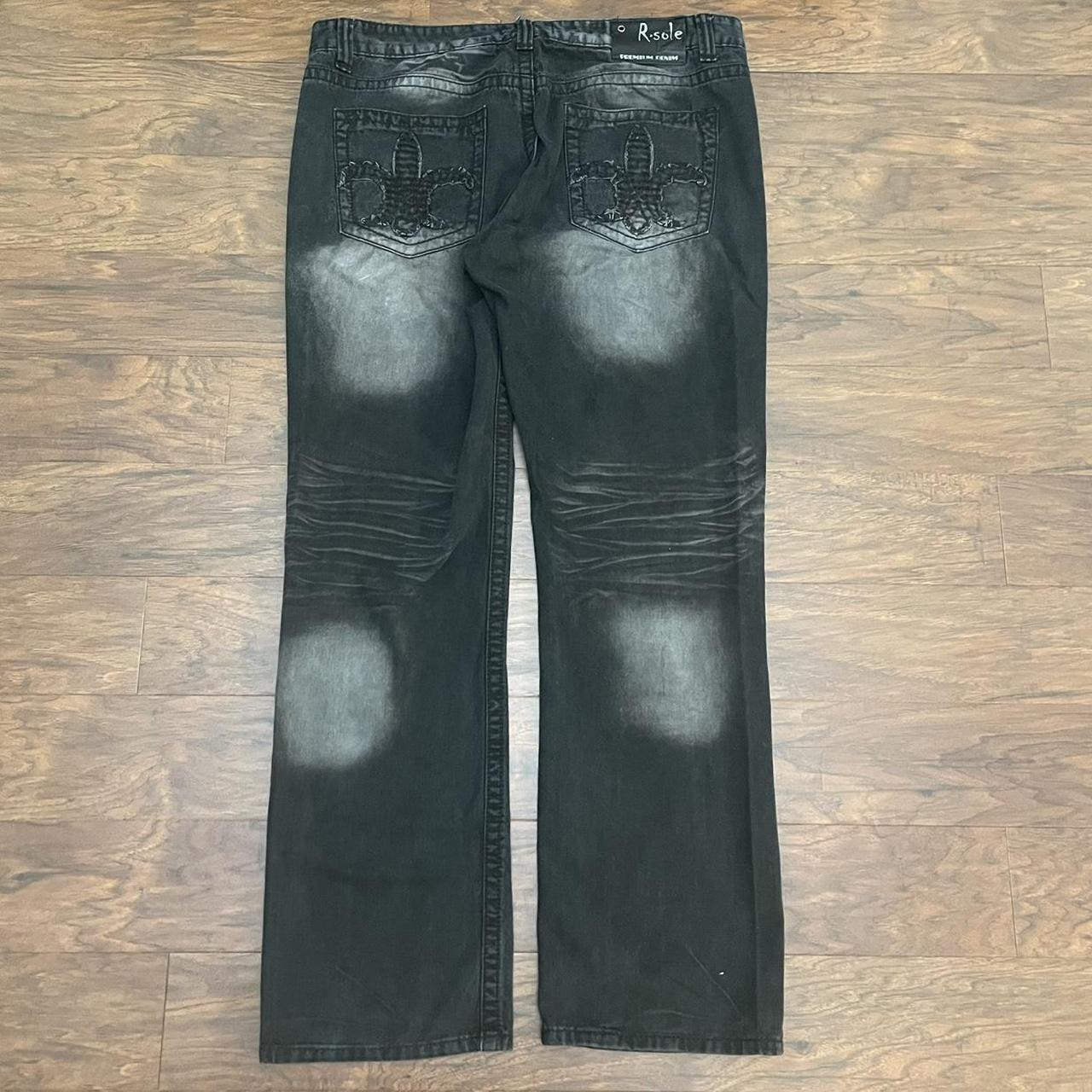 Black y2k grunge R sole Affliction style jeans: Size... - Depop