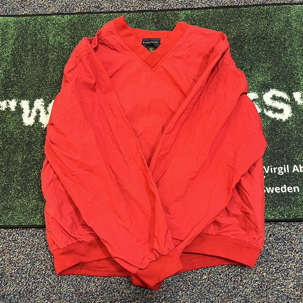 L Izod Club Red Nylon Crewneck Sweater Vintage...