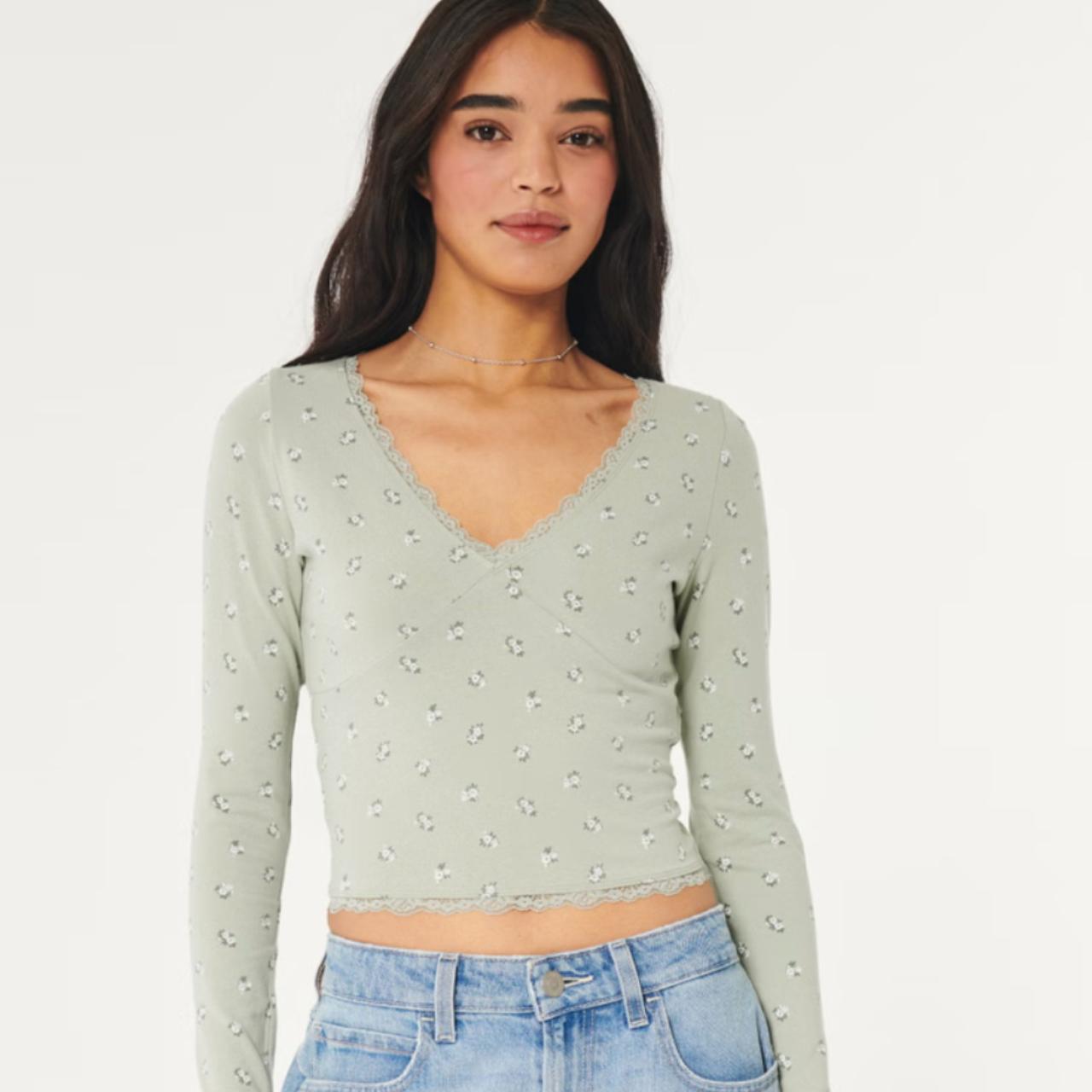 light sage green hollister long sleeved vneck top... Depop