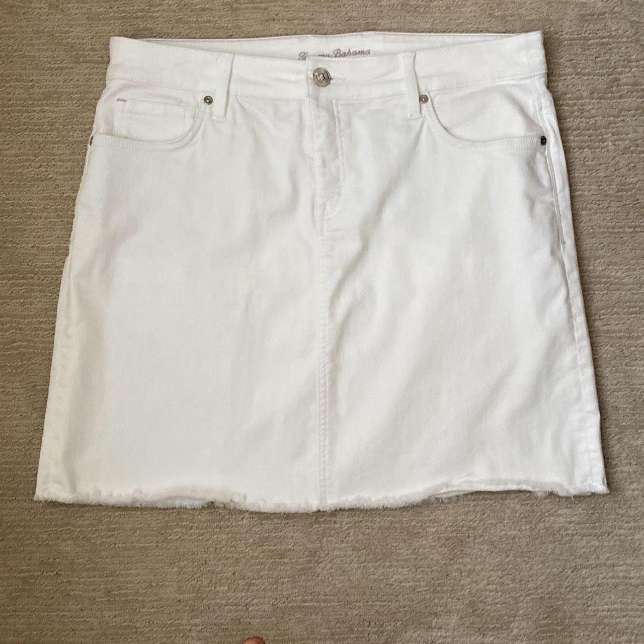 White denim hotsell frayed skirt