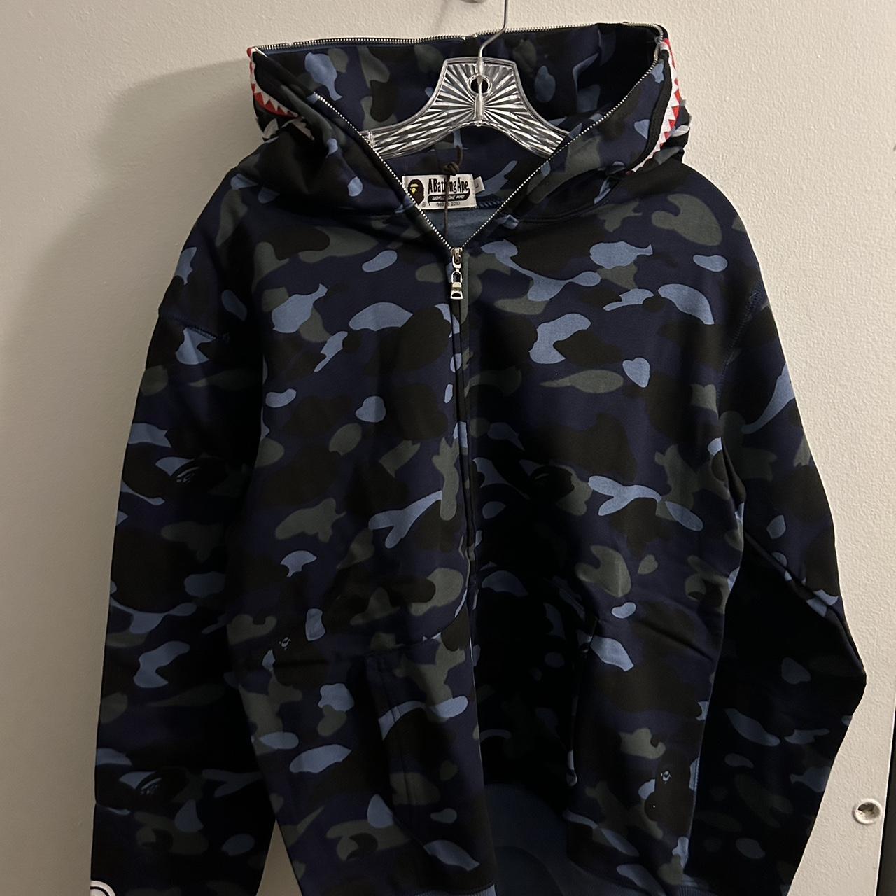 Blue bape hoodie size L - Depop