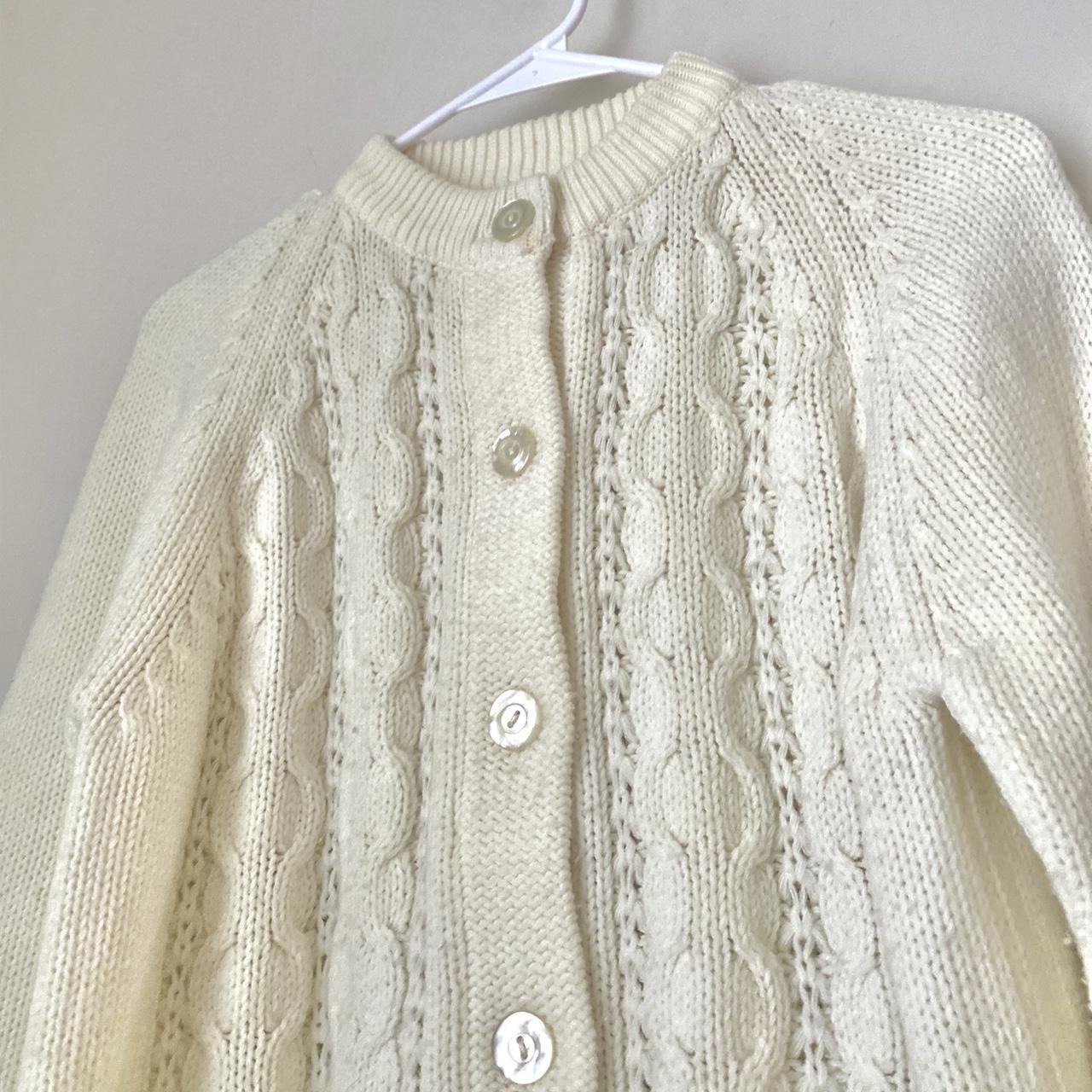 Cute off-white cable knit chunky sweater cardigan 🎀... - Depop