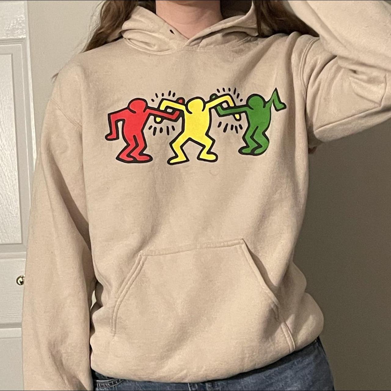 Keith Haring arms united tan hoodie. Barely worn Depop