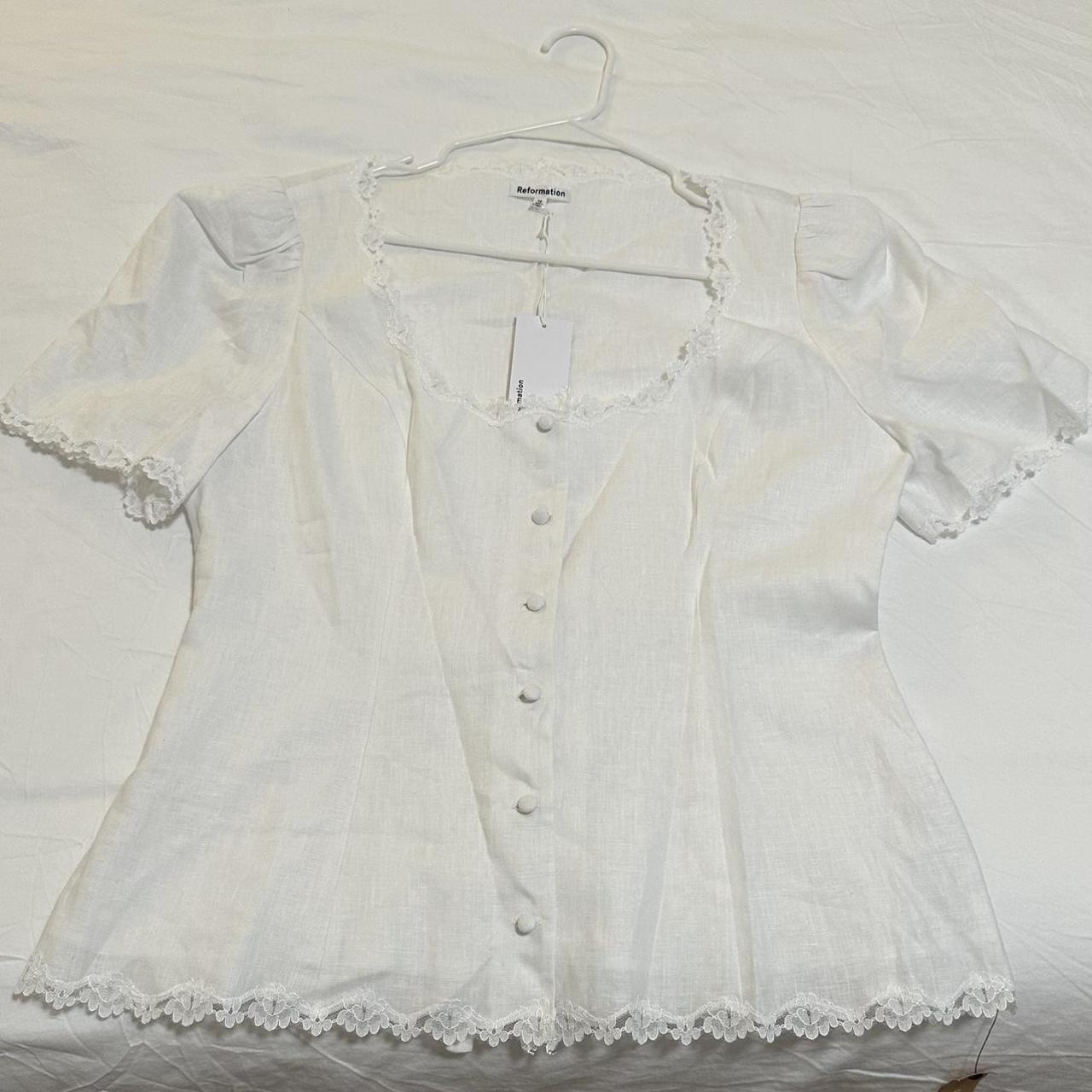 Reformation White Anabella Linen Top Size 12 Never... - Depop