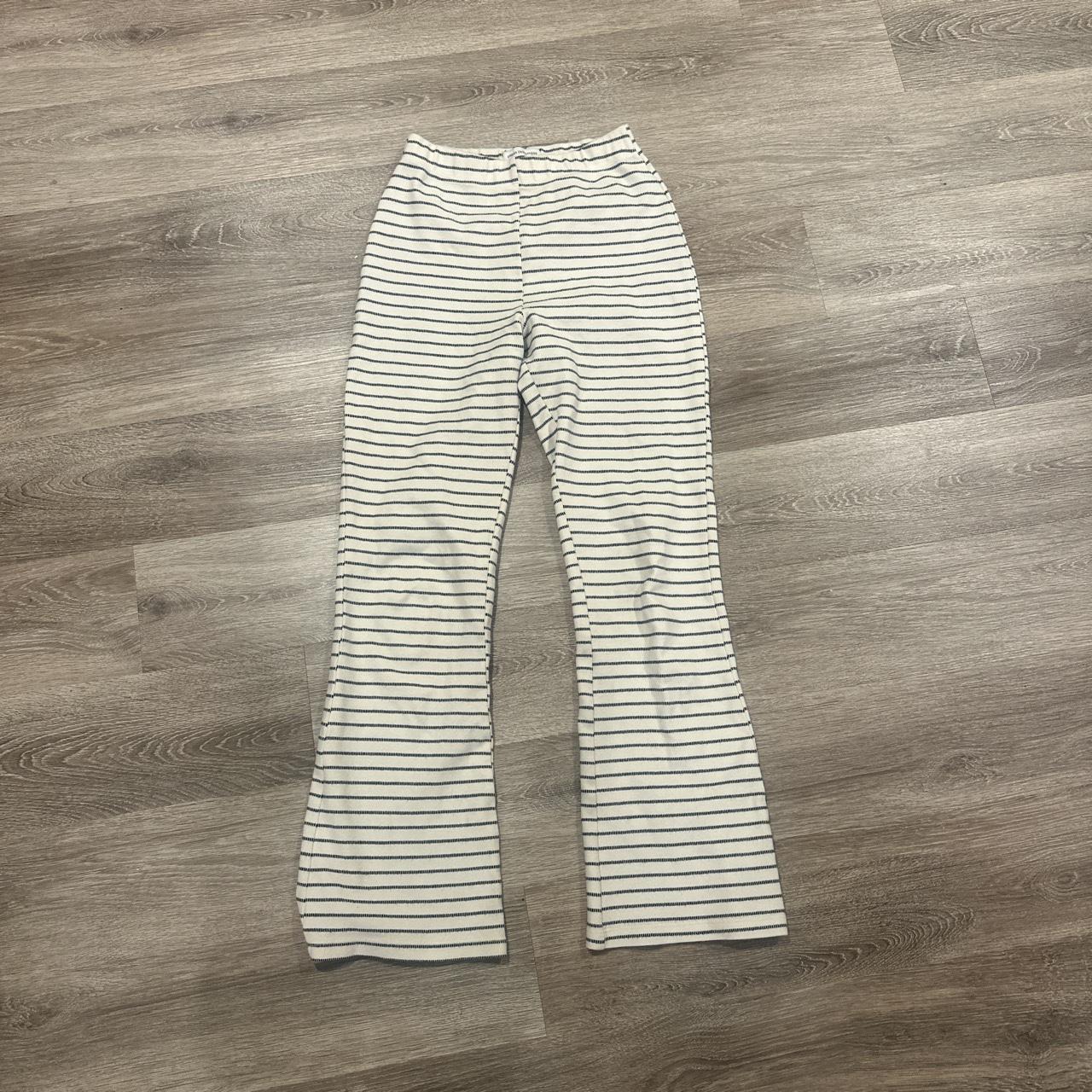 blue and white stripped pants worn once fit a... - Depop