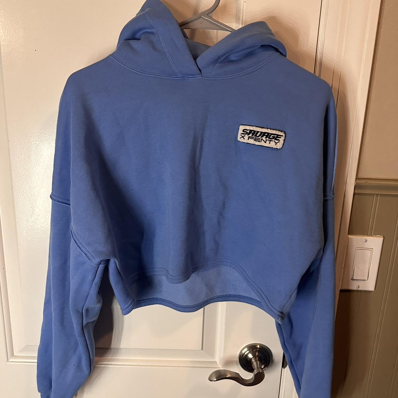 •savage x fenty blue cropped hoodie, •worn once •size s