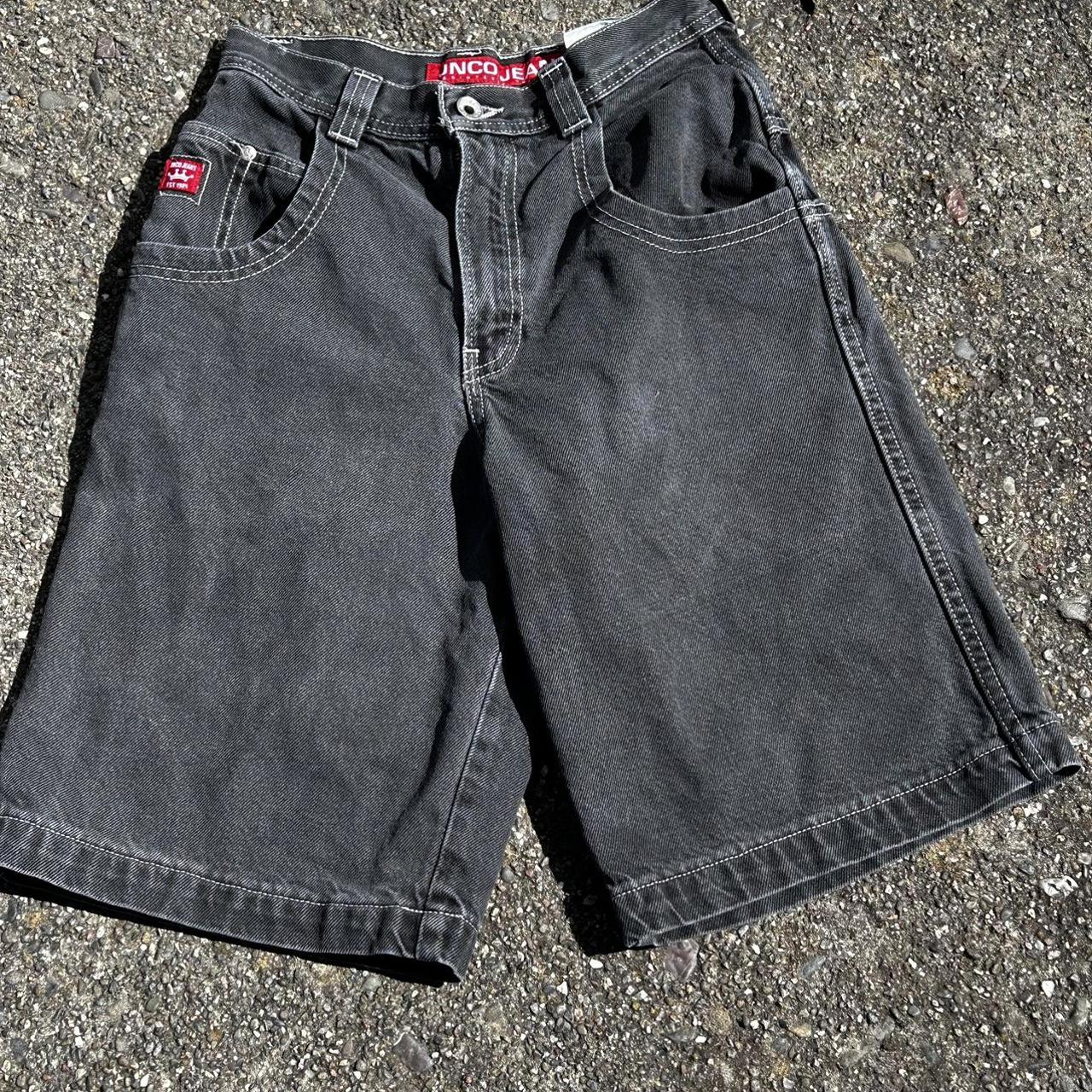 Black JNCO Jorts with bull dog on back I measured... - Depop