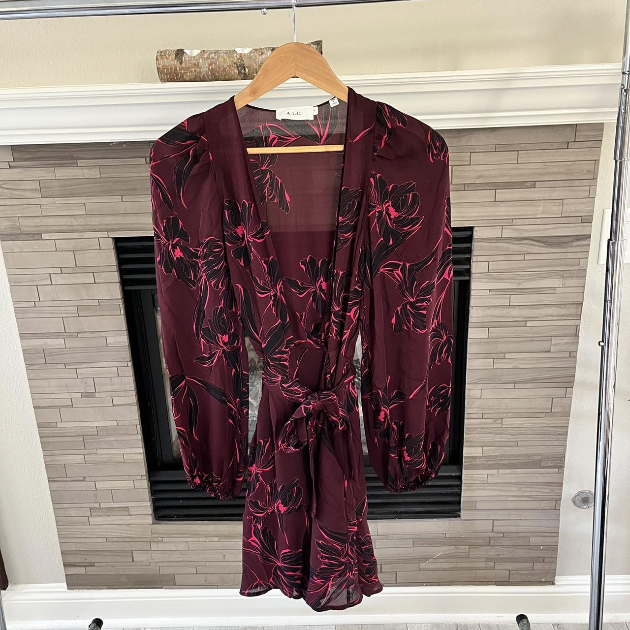 A.L.C burgundy silk tie wrap casual dress size 4 Depop