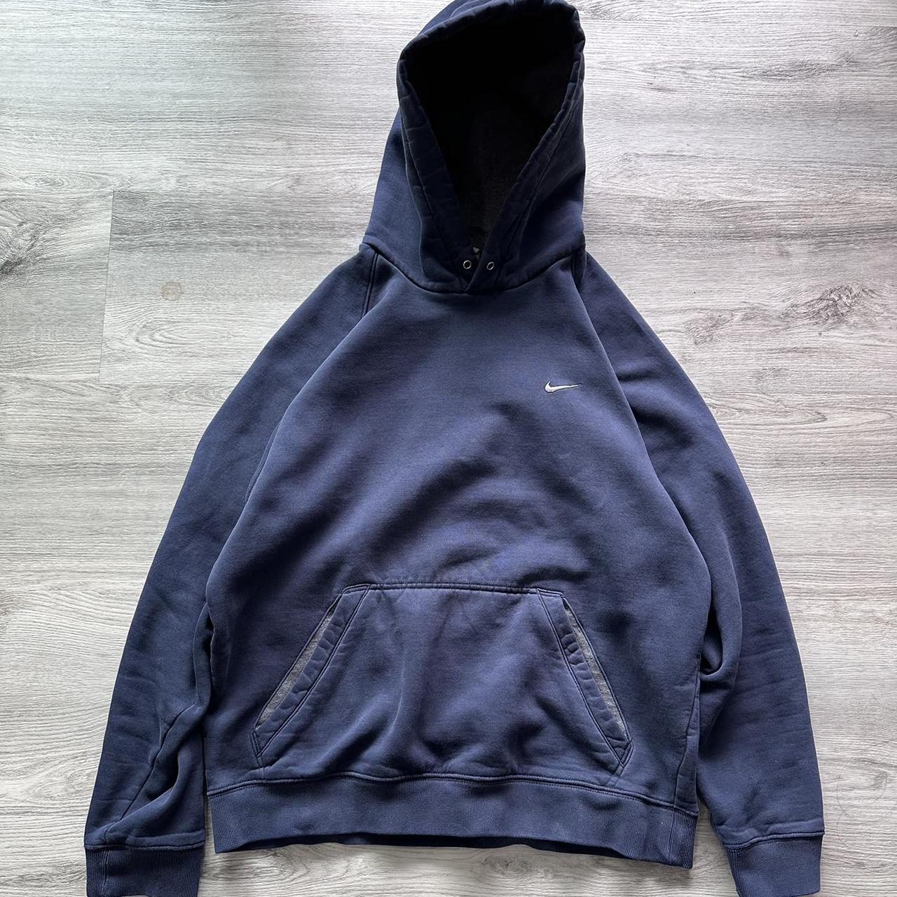 Vintage Navy Blue Nike hoodie Size:M Color:... - Depop