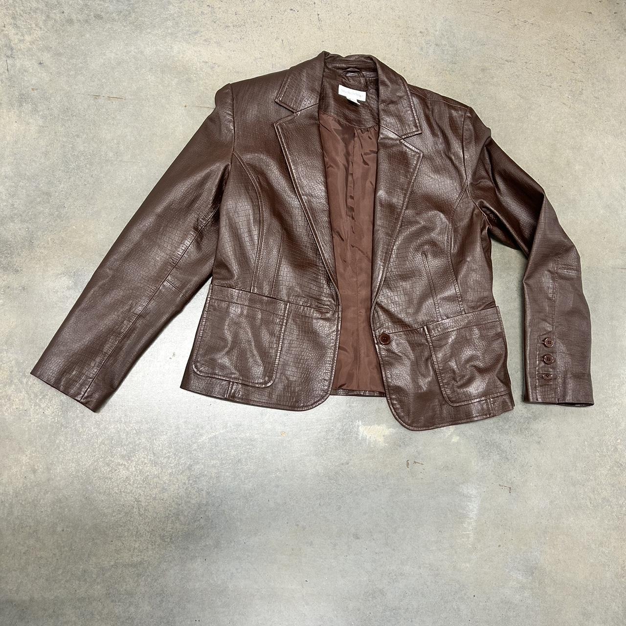 Brown genuine leather jacket with lapel neck size... - Depop