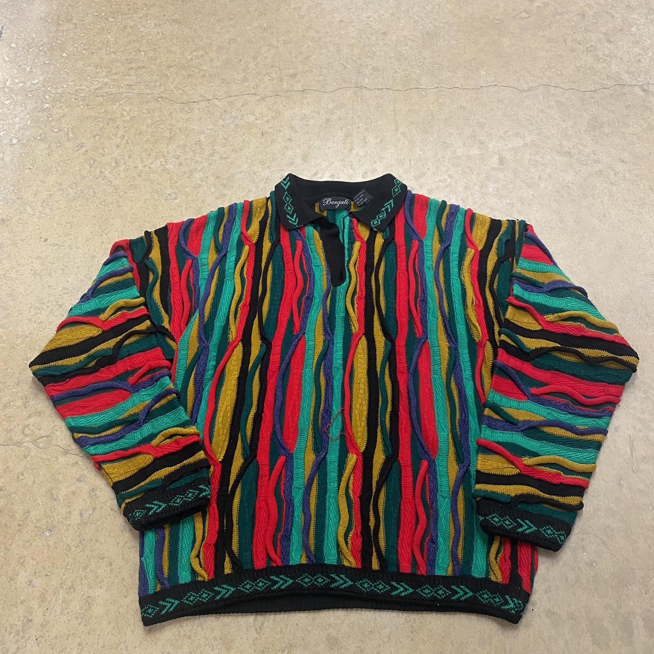 3d knitted sweater coogi look alike size large just... - Depop