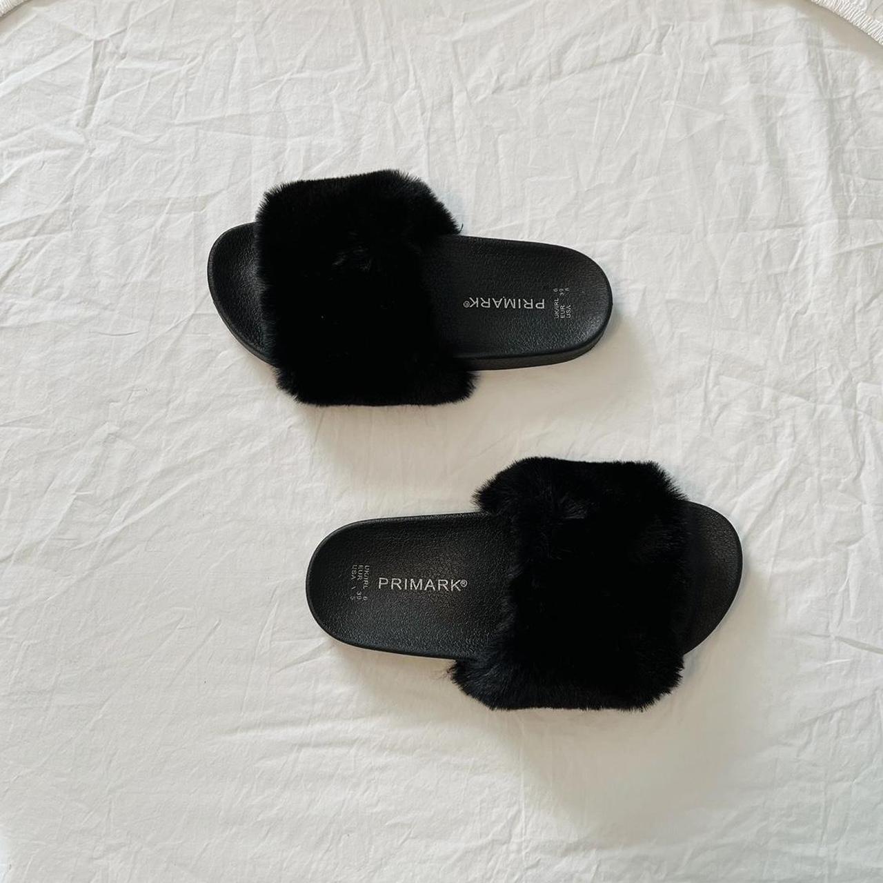 Black fluffy sliders online primark