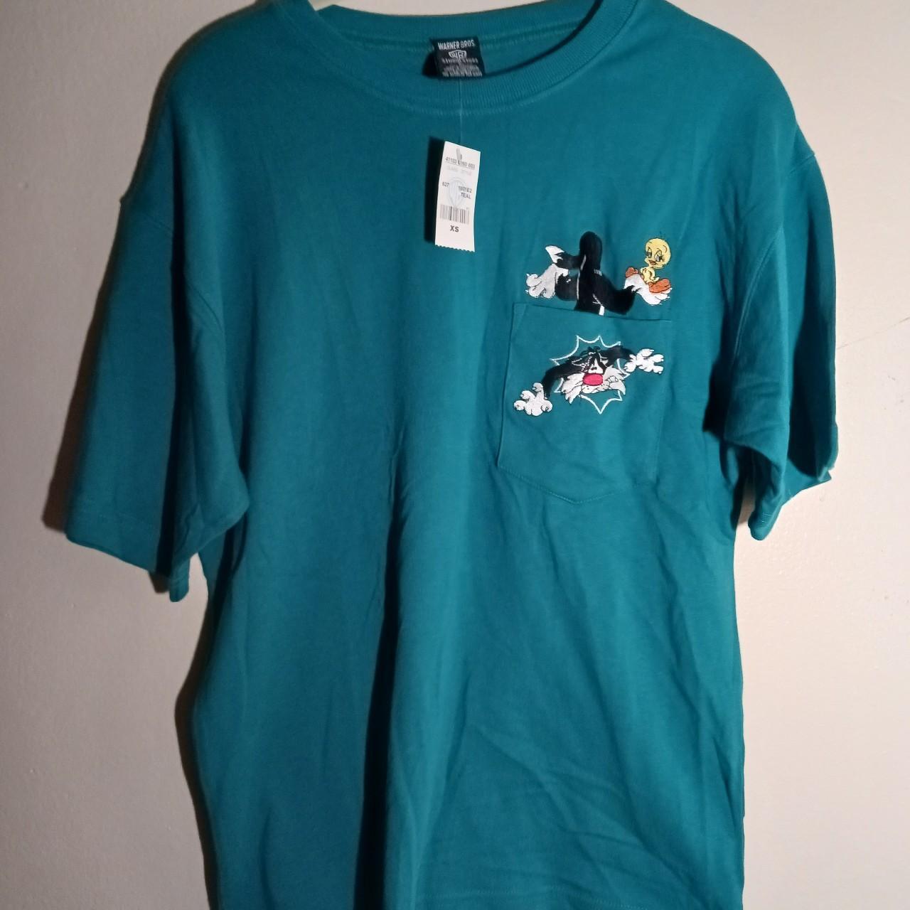 Adult 1996 Warner Bros studio store t-shirt. XS Teal... - Depop