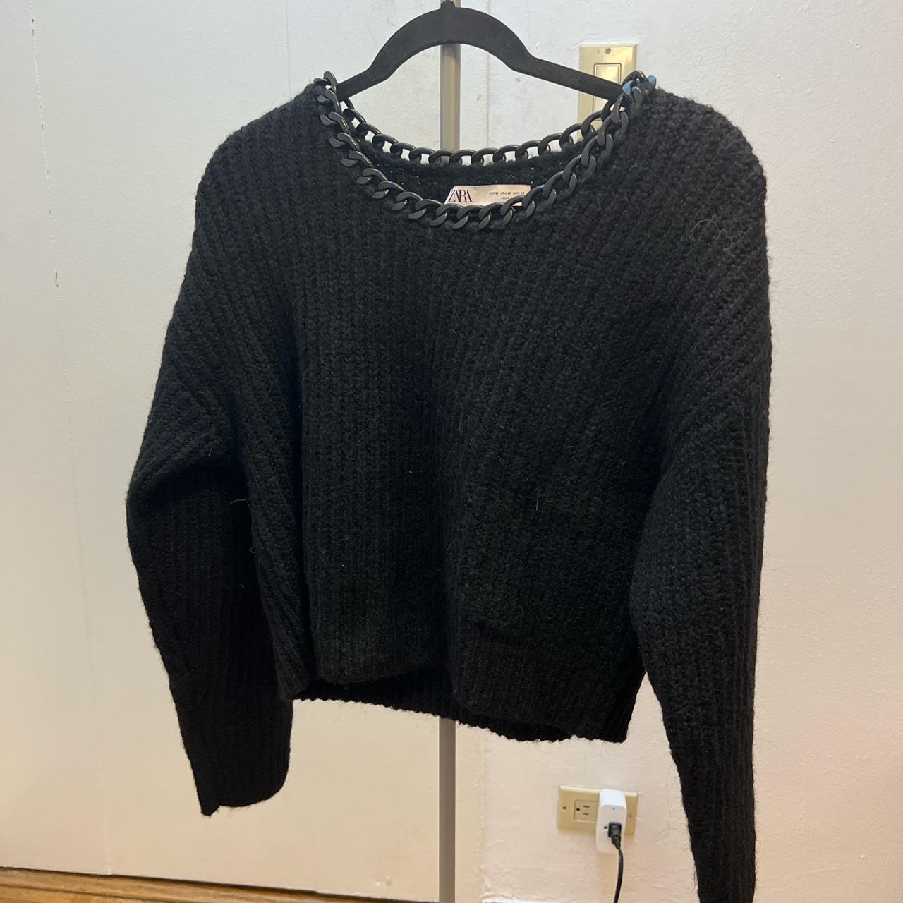 Black chunky cable knit sweater with chunky chain... - Depop