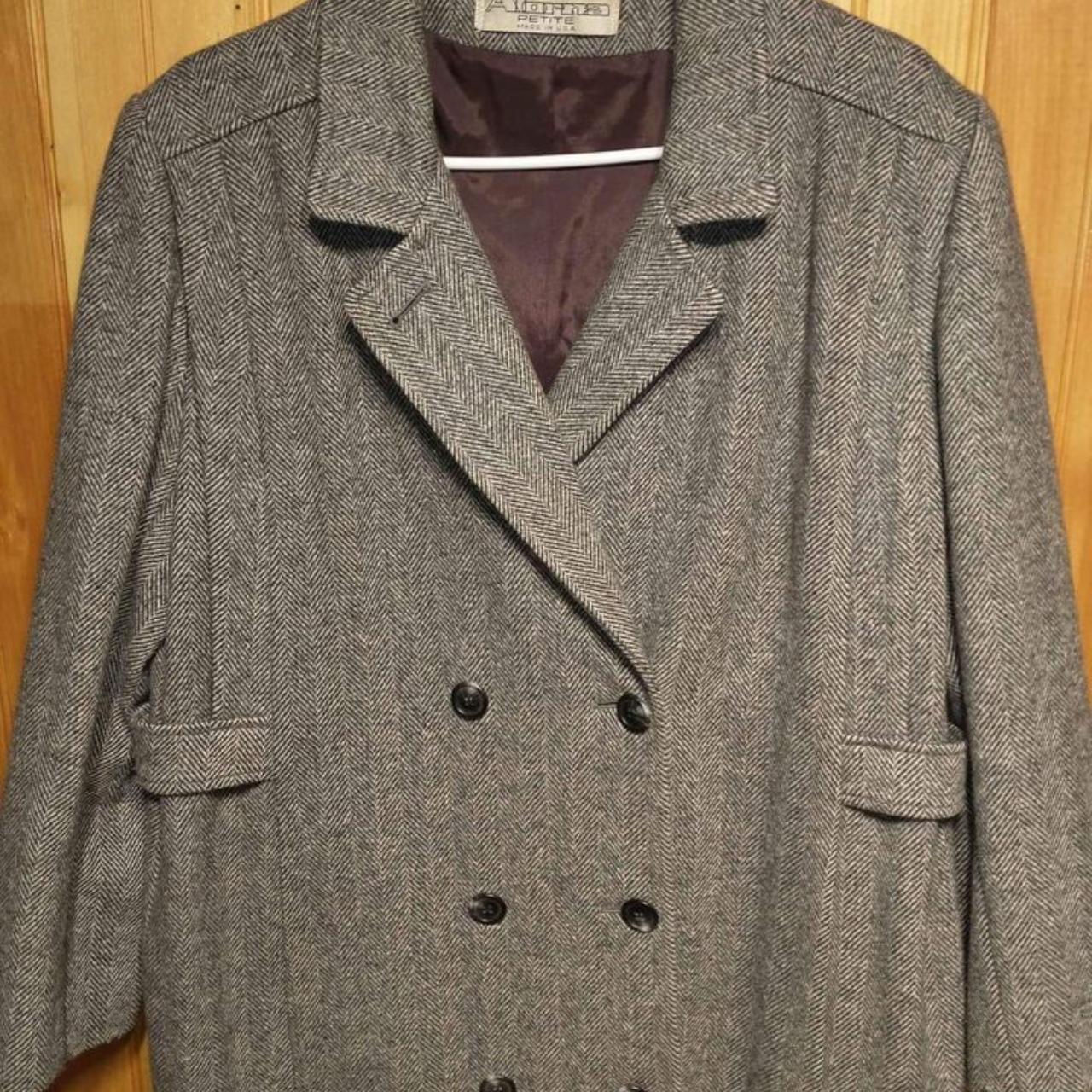 Vintage Wool Coat Women's Size 14 Gray Tweed... - Depop