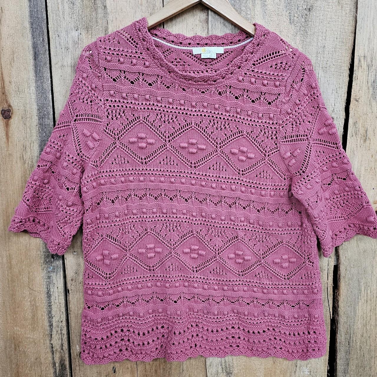 Boden Boho Knit Sweater Large Pink Elbow Length Sleeves Depop