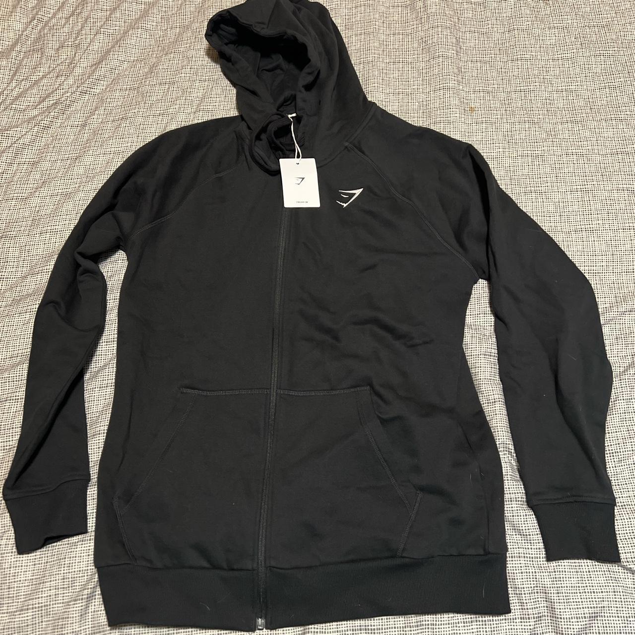 Gymshark black crest zip up hoodie size L Brand New - Depop
