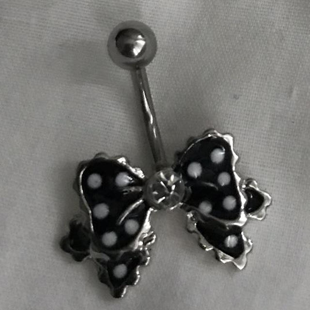 Black belly button piercing navel piercing bow... - Depop