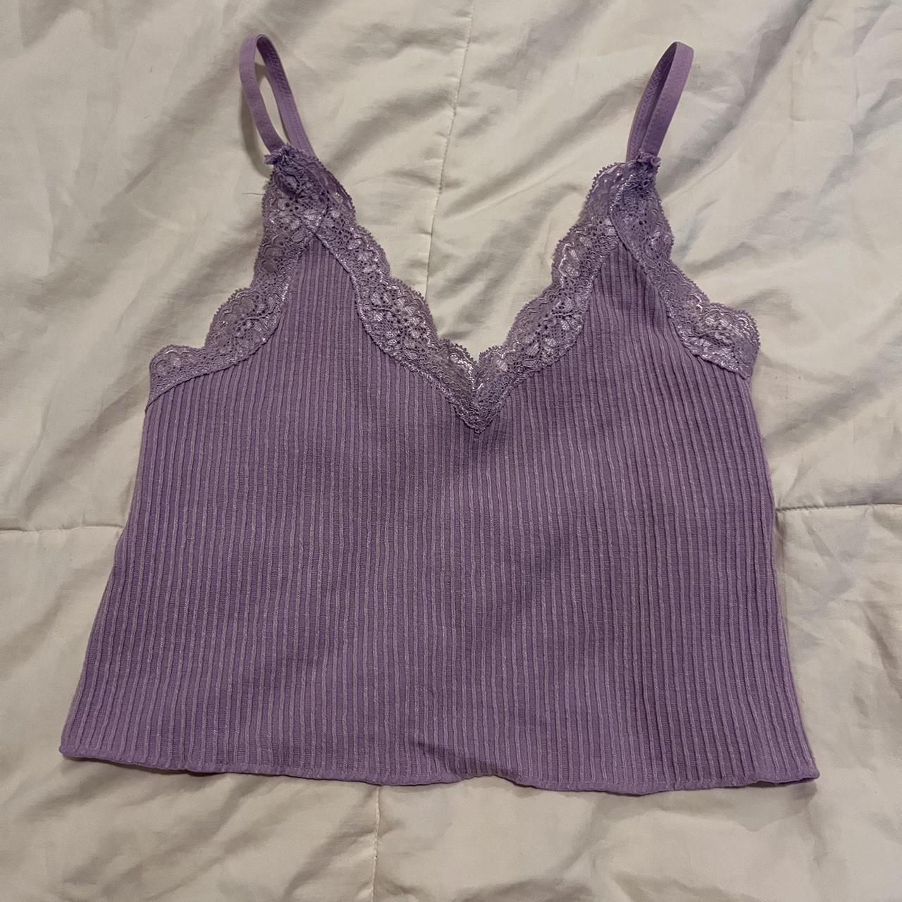 lavender lace crop-top color: lavender size:... - Depop