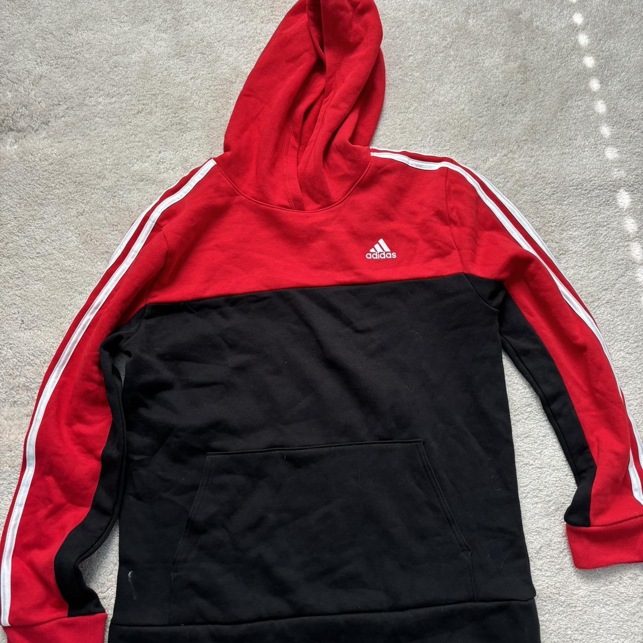 red and black adidas hoodie youth XL fits like. Depop