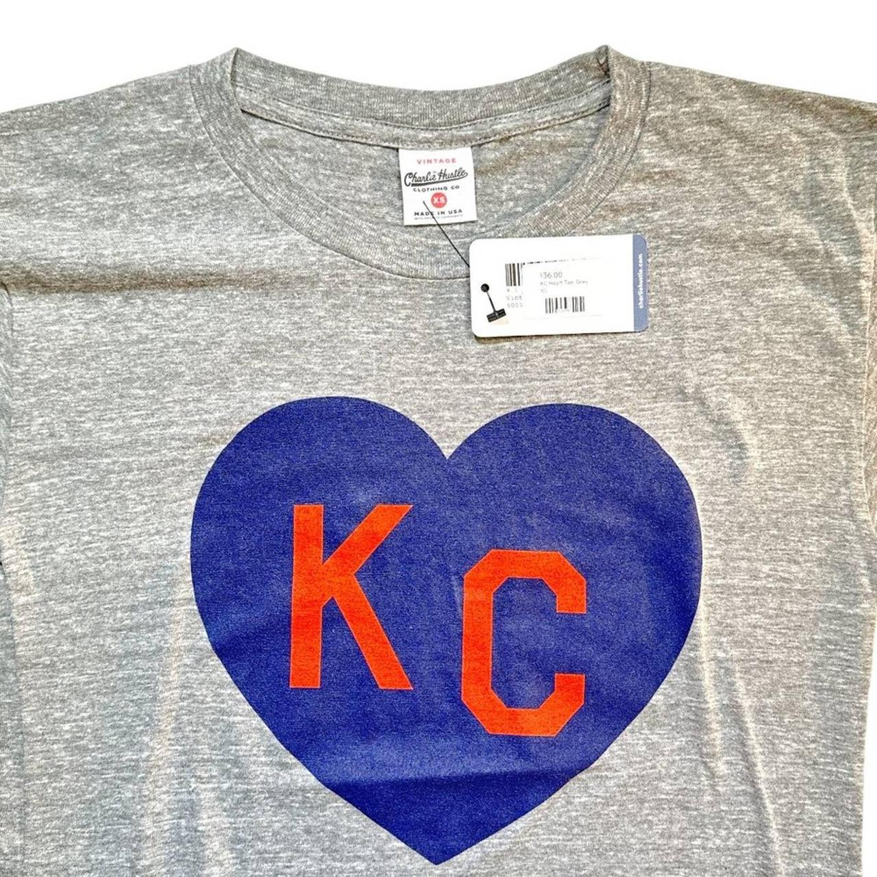 Charlie Hustle Unisex Vintage Grey Blue KC Heart T-Shirt