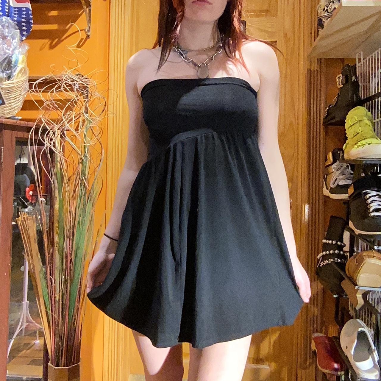 black babydoll strapless mini dress so flattering... - Depop