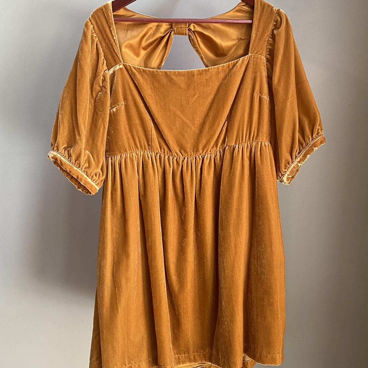 Goldenrod Velvet Dress from ModCloth New with... - Depop