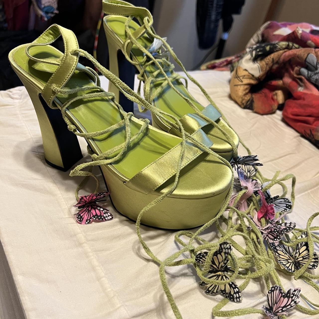 green butterfly heels