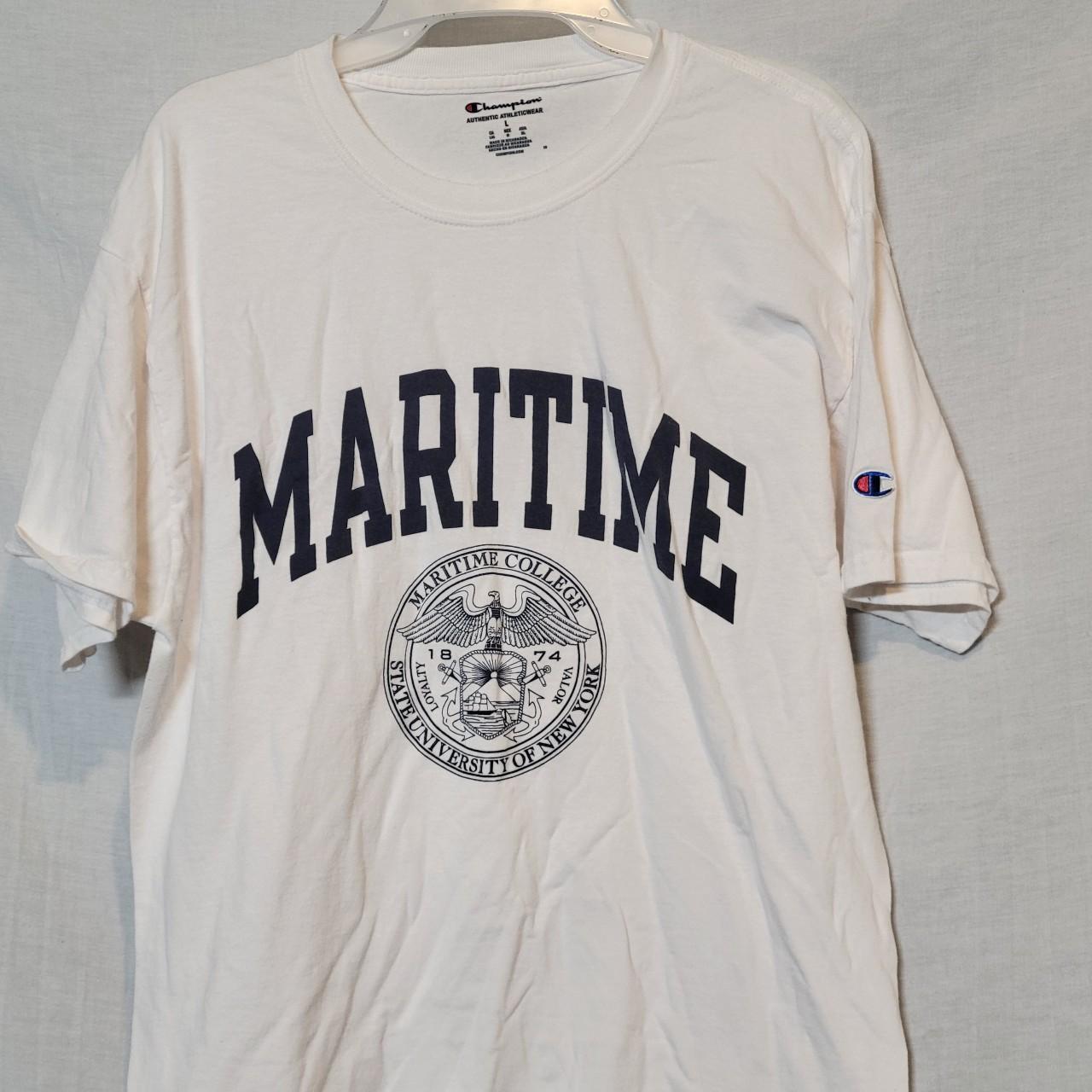 CHAMPION WHITE CREW NECK MARITIME COLLEGE TSHIRT... - Depop