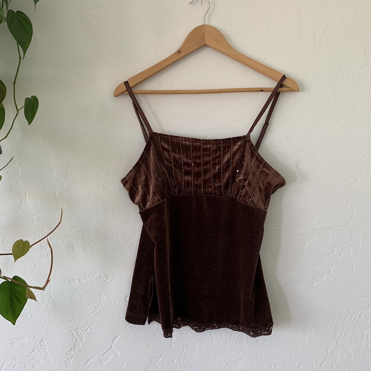 vintage y2k brown velvet and lace sequin... - Depop