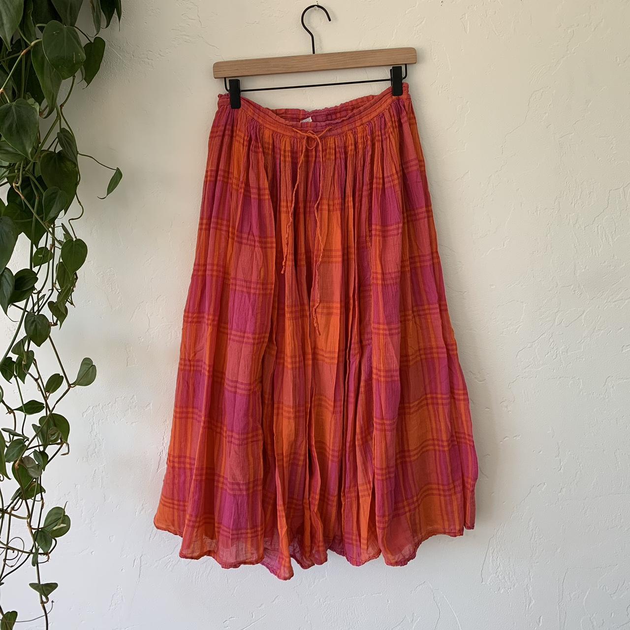 vintage y2k pink and orange gingham cotton maxi... - Depop