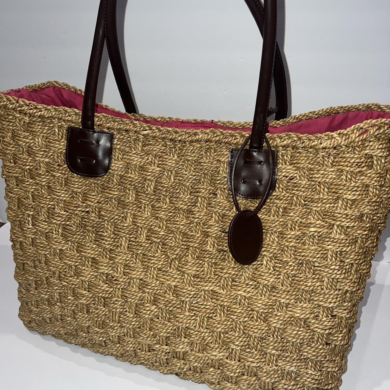 Liz Claiborne Mambo Straw Wicker Pink Liner Tote Bag Depop