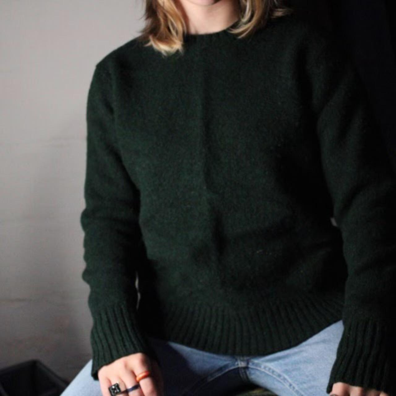 dark green wool small sweater sewed elbow so fabric... - Depop