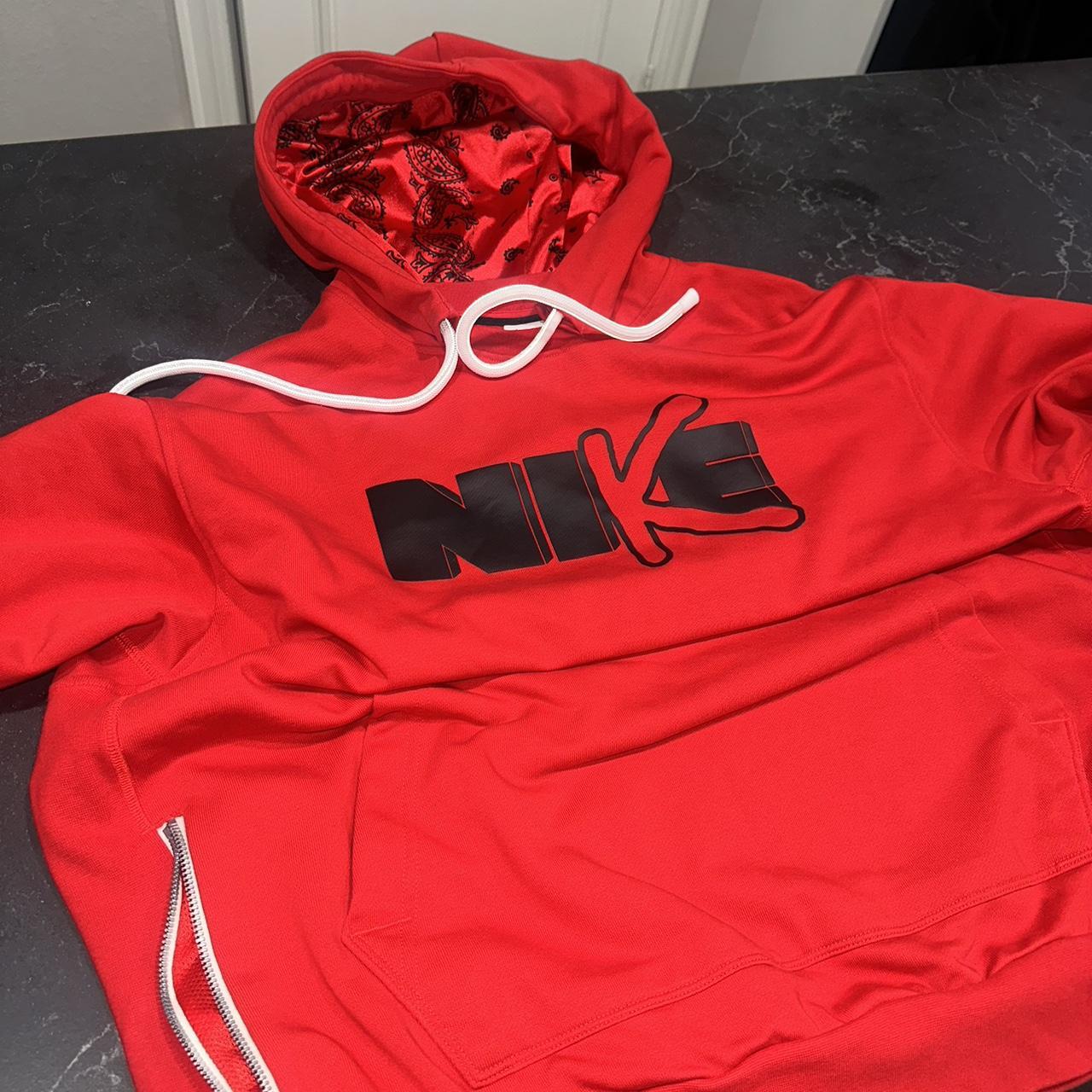 Nike red and black silk hood hoodie men s xl Depop