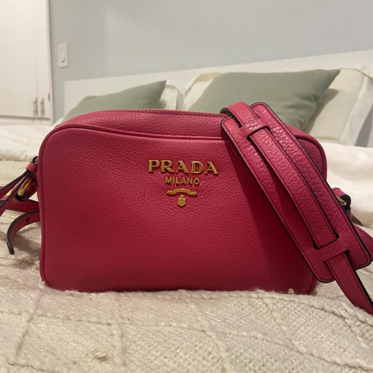 Prada Vitello Phenix Leather Peonia Pink Shoulder Camera Bag 1BH103