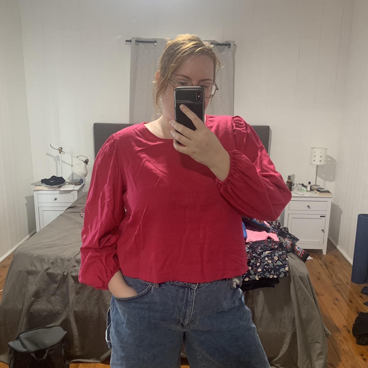Hot pink linen top from Sportsgirl size AU18.... Depop