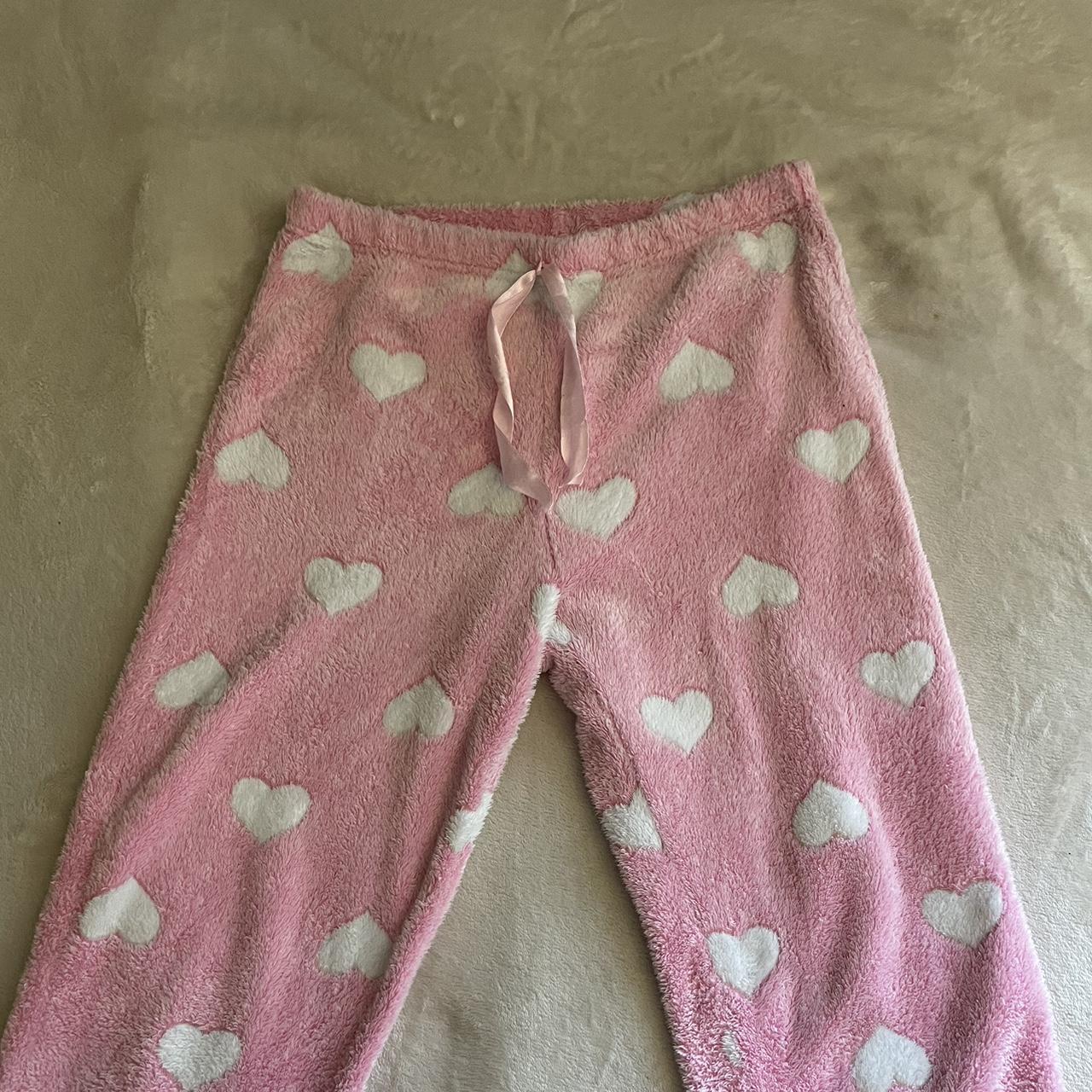 pink heart pajama pants fit as low rise pants no... - Depop