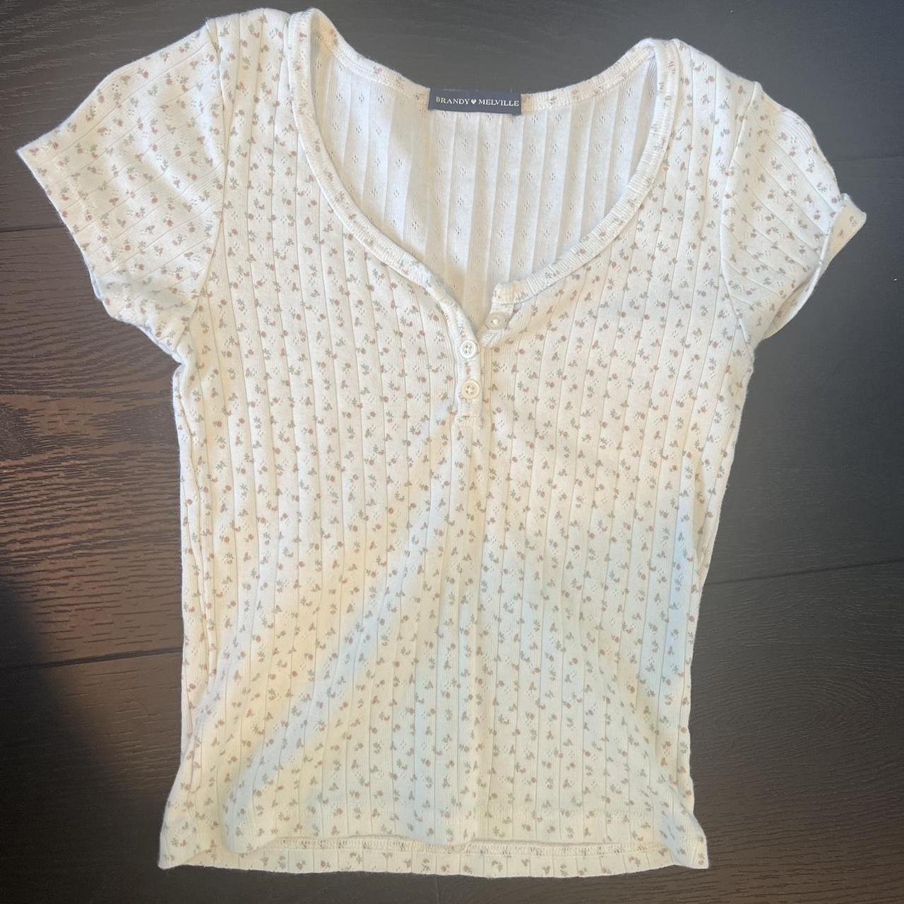 Brandy Melville Zelly floral eyelet top, ivory with... - Depop