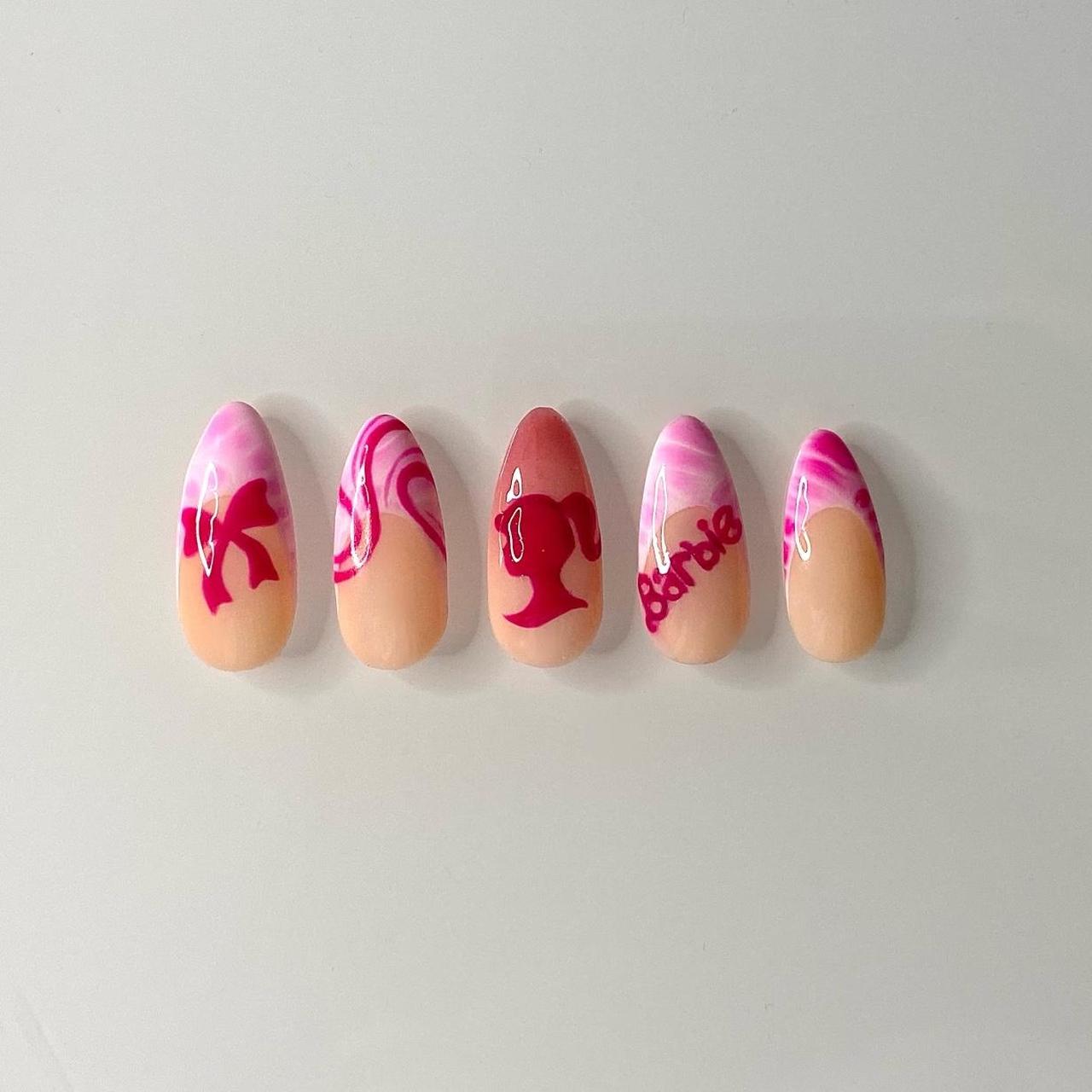 Barbie press on nails Hand painted - Depop
