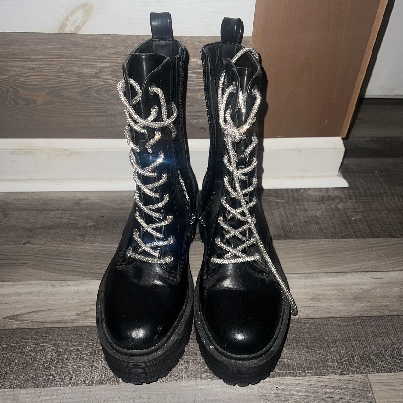 shin-high combat boots/ party boots, glitter laces,... - Depop