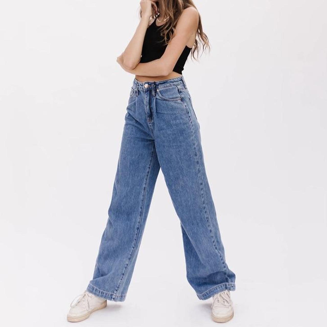 high waisted baggy jeans 💙 pleated detailing, baggy... - Depop