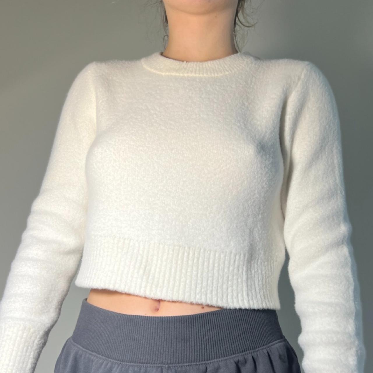 ZARA White Cropped Sweater, Size: S,