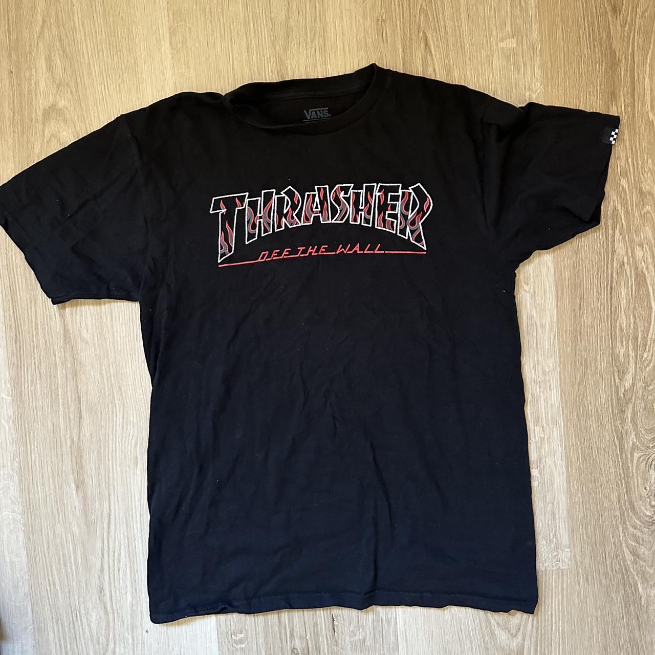 Vans T Shirts Thrasher Black Thrasher X Vans Graphic Mildly Worn,