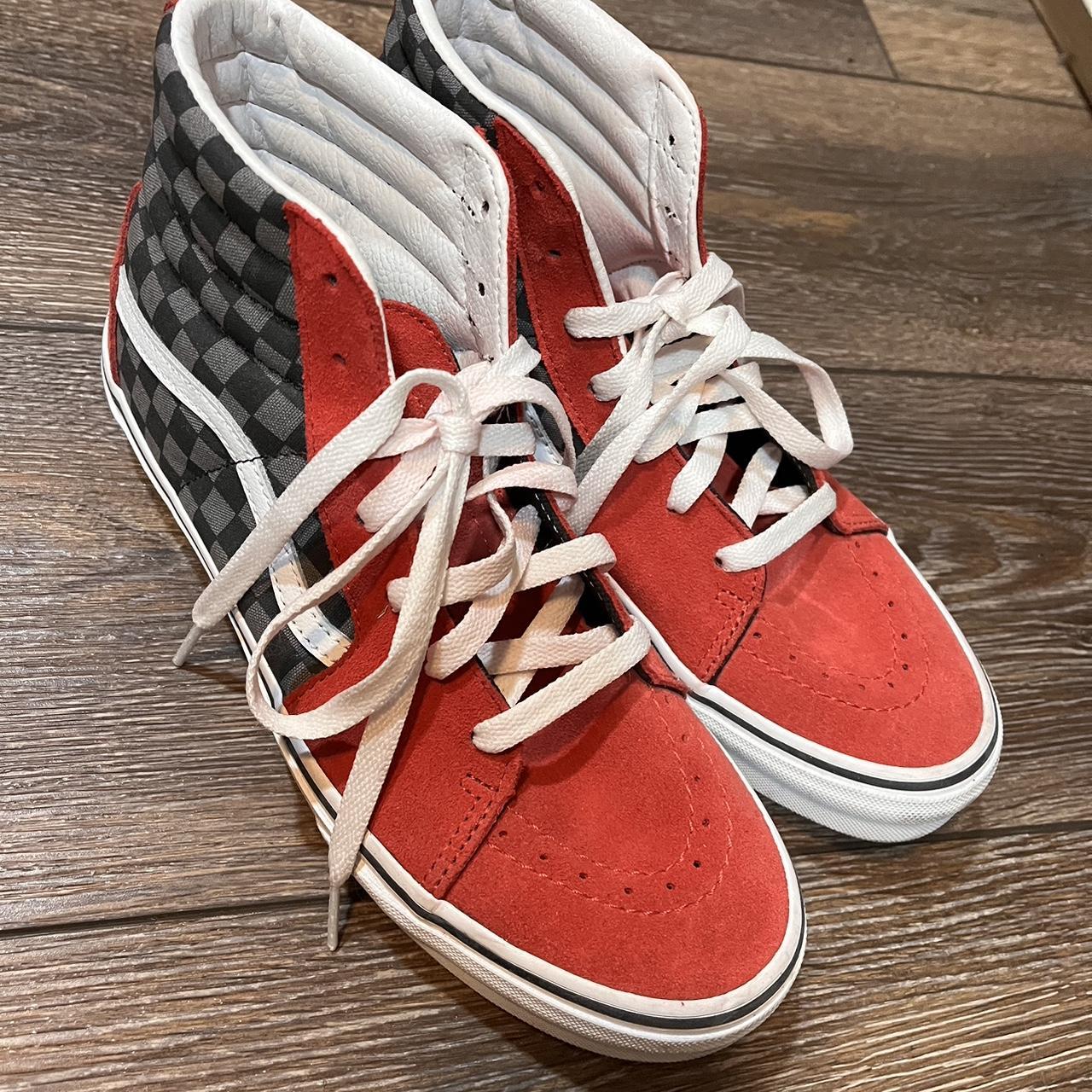 Red and gray checkered vans size 7 juniors vans