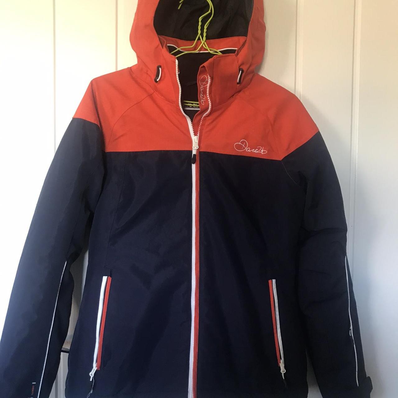 Orange and navy blue ski Jacket. - Depop