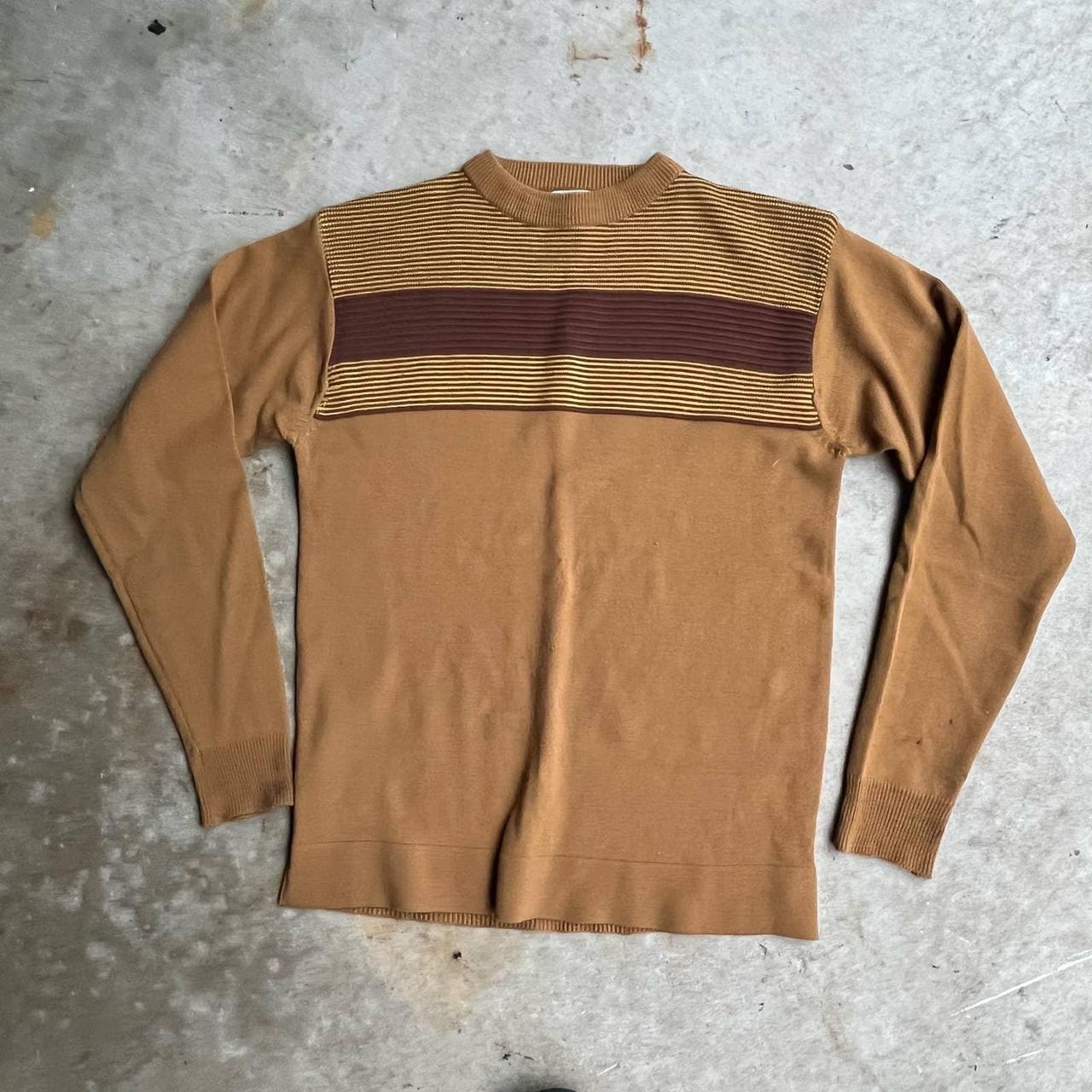 vintage 60s 70s tight fit earth tone acrylic sweater... - Depop