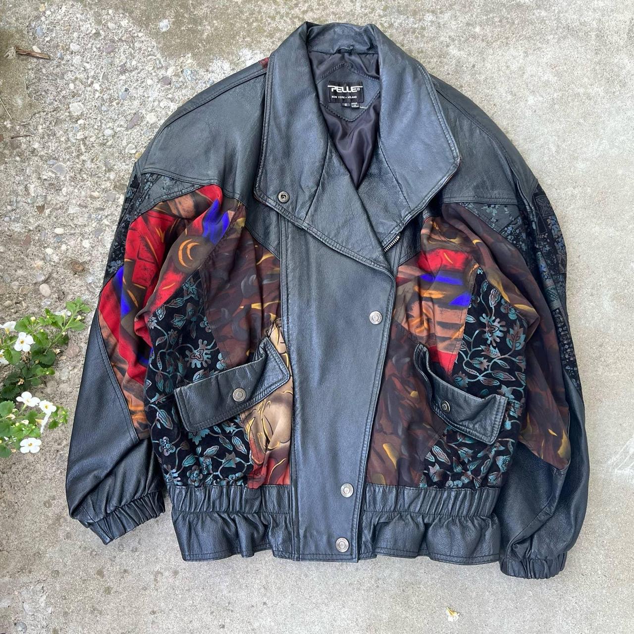 Vintage Silk Leather Pelle Jacket 80s 90s Colorful  - Depop