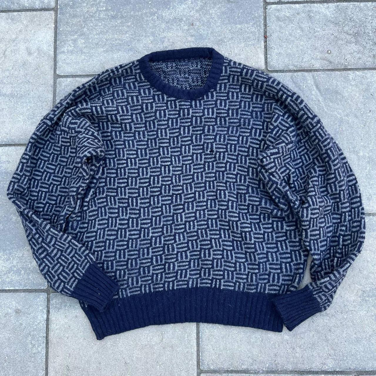 Vintage 1980s 1990s Wool Acrylic Patterned Sweater... - Depop